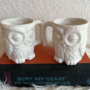 Set Of 2 Bisqueware Bohemian White Owl Mugs|owlcore|dark academia|whimsical
